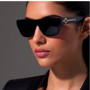 Women Sunglasses Dark Black Lens Frame‎ Designer Style Men Street Wear UV400